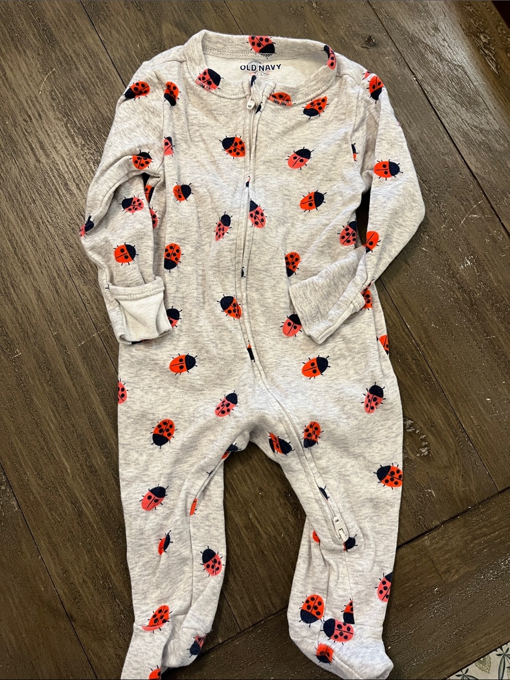 3-6 month Old Navy Gray Footed One-Piece with Red Ladybugs